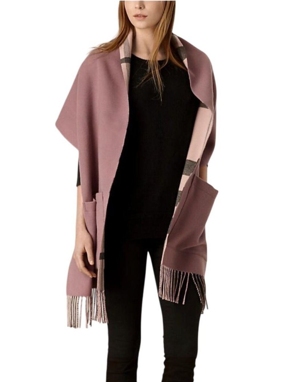 Burberrry Reversible Cashmere Wool stoll shawl wrap scarf lilac